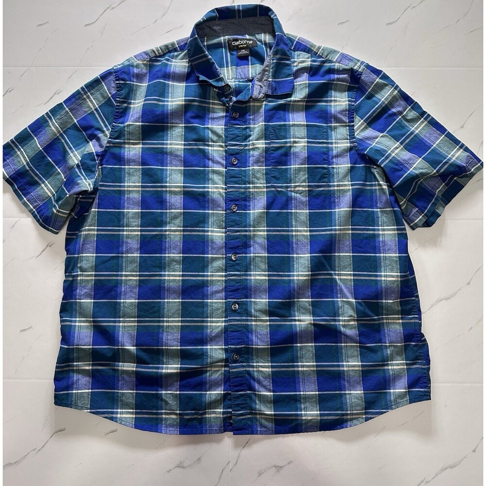 Men’s Plaid Claiborne Stretch Short Sleeve Button Up XXL